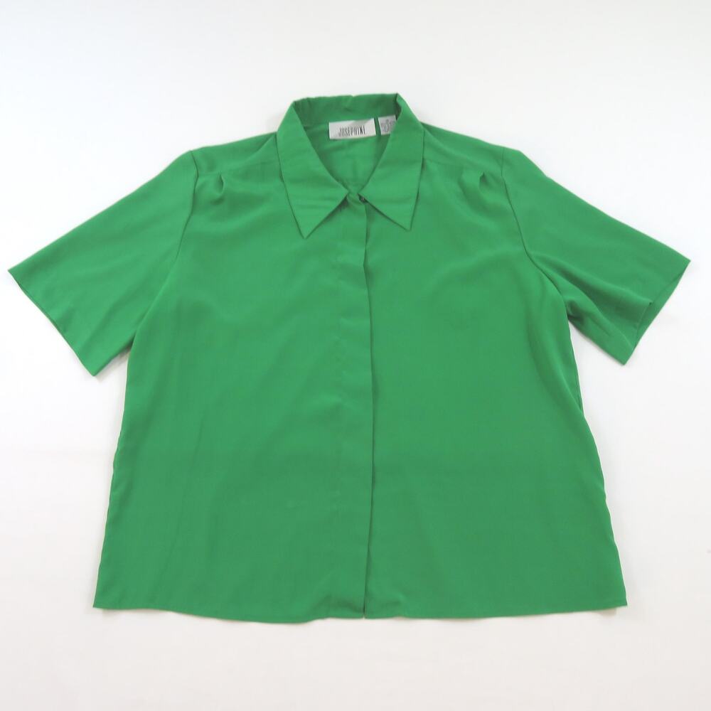 Josephine Green Shirt Button Down Polyester Top Womens Sz 16 1980s